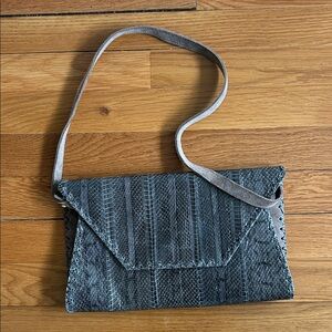 Jill Haber- taupe/grey snakeskin Envelope clutch/shoulder Bag
